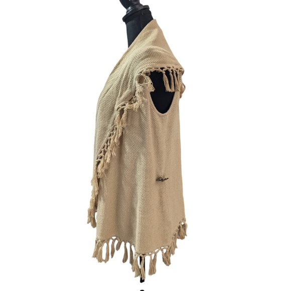 Lauren Ralph Lauren Linen Silk Knit Fringe Shawl Vest Wrap Boho Coastal PM - Picture 10 of 14